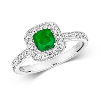 18 ct/ Karat Weißgold Diamant Ring Brillant-Schliff 0.32 Karat HI - SI mit Smaragd