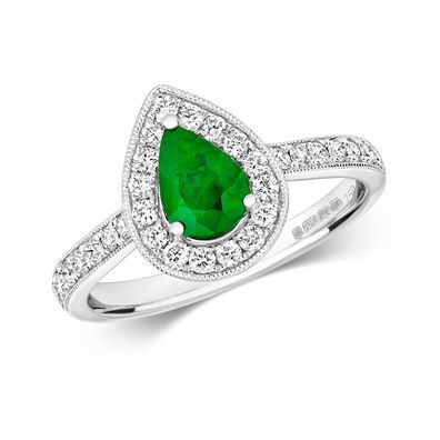 18 ct/ Karat Weißgold Diamant Ring Brillant-Schliff 0.35 Karat HI - SI mit Smaragd