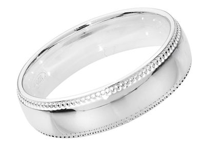 925 Sterling Silber 5mm Court Form Milgrain Trauring/ Ehering/ Hochzeitsring