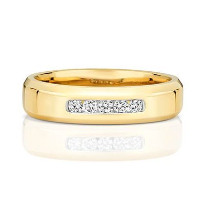 9 ct/ Karat Weißgold/ Gelb Gold 5 Steine Diamant Trauring/ Ehering/ Hochzeitsring