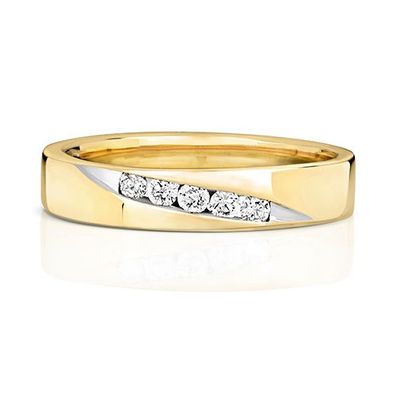 9 ct/ Karat Weißgold/ Gelb Gold 5 Steine Diamant Trauring/ Ehering/ Hochzeitsring