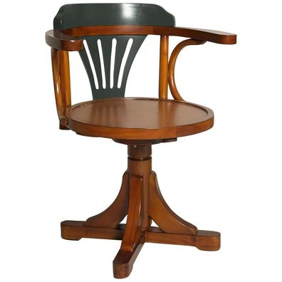 Schreibtisch Stuhl, Bugholz Drehstuhl, antiker Kontor Stuhl mit grauer Lehne