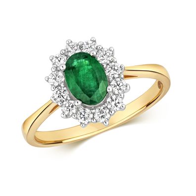 18 ct/ Karat Gelb Gold Diamant Ring Brillant-Schliff 0.42 Karat HI - SI mit Smaragd