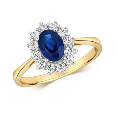 18 ct/ Karat Gelb Gold Diamant Ring Brillant-Schliff 0.42 Karat HI - SI mit Saphir