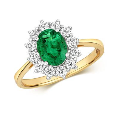 18 ct/ Karat Gelb Gold Diamant Ring Brillant-Schliff 0.56 Karat HI - SI mit Smaragd