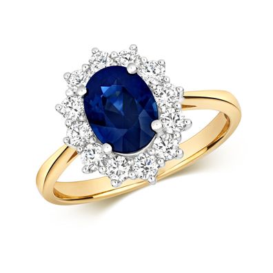 18 ct/ Karat Gelb Gold Diamant Ring Brillant-Schliff 0.56 Karat HI - SI mit Saphir