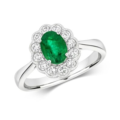 18 ct/ Karat Weißgold Diamant Ring Brillant-Schliff 0.41 Karat HI - SI mit Smaragd