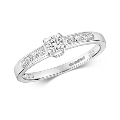 9 ct/ Karat Weißgold Damen - Diamant Ring Brillant-Schliff 0.25 Karat H - PK1