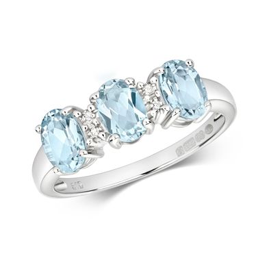 9 ct/ Karat Weißgold Trilogie Diamant Ring Brillant-Schliff H - PK mit Aquamarin