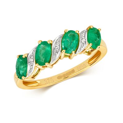 Raffinierter 9 ct/ Karat Gelb Gold Diamant Ring Brillant-Schliff H - PK mit Smaragd