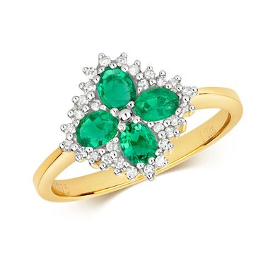 9 ct/ Karat Gelb Gold Diamant Ring Brillant-Schliff 0.11 Karat H - PK mit Smaragd