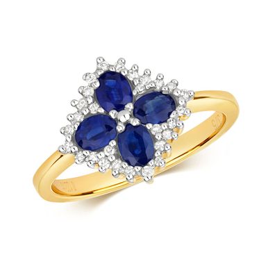 9 ct/ Karat Gelb Gold Diamant Ring Brillant-Schliff 0.11 Karat H - PK mit Saphir