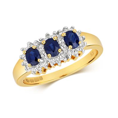 9 ct/ Karat Gelb Gold Diamant Ring Brillant-Schliff 0.13 Karat H - PK mit Saphir