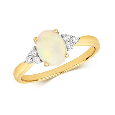 9 ct/ Karat Gelb Gold Diamant Ring Brillant-Schliff 0.11 Karat HI - I1 mit Opal