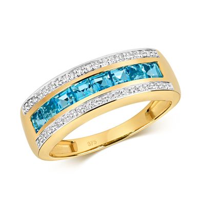 Raffinierter 9 ct/ Karat Gelb Gold Diamant Ring Brillant-Schliff 0.13 Karat mit Topas