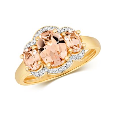 9 ct/ Karat Gelb Gold Trilogie Diamant Ring Brillant-Schliff 0.10 Karat mit Morganit