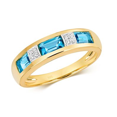 9 ct/ Karat Gelb Gold Halb Eternity Damen - Diamant Ring Brillant-Schliff mit Topas