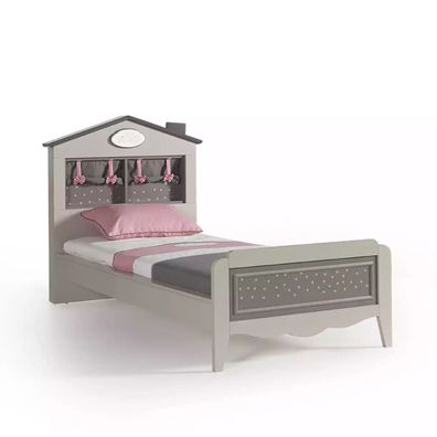 Bett 120 cm Holzmöbel Design Mädchenbett Kinderbett Holz Grau Modern