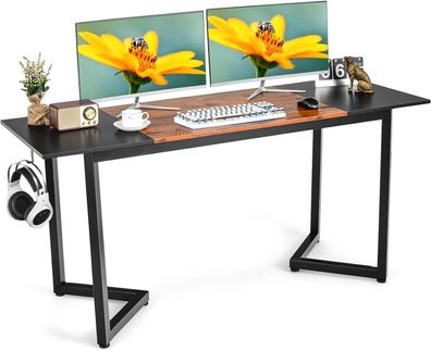 Schreibtisch, 160 x 60 x 74 cm, Computertisch schmal, Bürotisch mit Spleißbrett