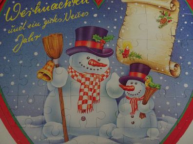 Herz - Puzzle : Frohe Weihnachten Schneemann ca 24x23cm