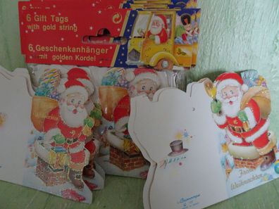 6 x alte Geschenkanhänger Glimmer 2 Motive Weihnachtsmann OVP