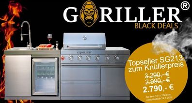 Goriller® SG213 Edelstahl - Outdoorküche Silber, Inkl. Rotisserie und Regenabdeckung