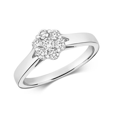 9 ct/ Karat Weißgold Cluster Damen - Diamant Ring Brillant-Schliff 0.35 Karat H - I1