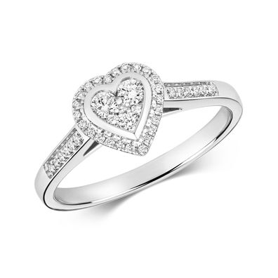 9 ct/ Karat Weißgold Herz Damen - Diamant Ring Brillant-Schliff 0.25 Karat H - I1