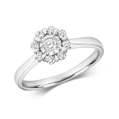 9 ct/ Karat Weißgold Cluster Damen - Diamant Ring Brillant-Schliff 0.29 Karat GH - I1