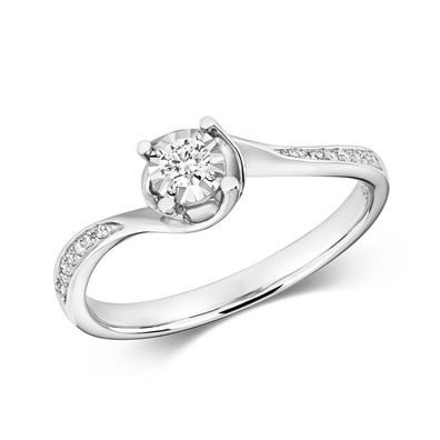 9 ct/ Karat Weißgold Damen - Diamant Ring Brillant-Schliff 0.14 Karat GH - I1