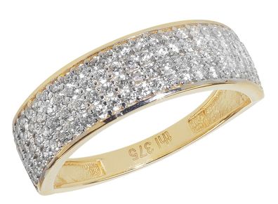 Moderner 9 ct/ Karat Gelb Gold Damen - Ring mit Zirkonia