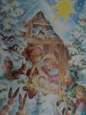 alte XXL Hanra Verlag 3D Grußkarte Weihnachten Krippe bewegliche Ausstattung 31x16cm