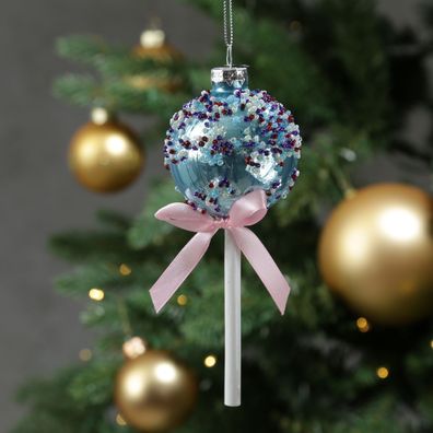 Weihnachtsbaumschmuck Lolli Cake Pop mit Zuckerperlen Glas Christbaumschmuck