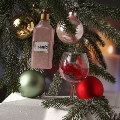Weihnachtsbaumschmuck GIN TONIC Flasche Trinkglas Aufhänger Weihnachtskugel