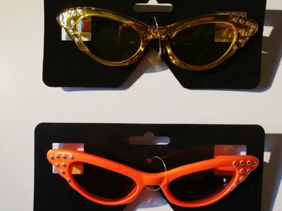 Brille mit Billies Rockabilly 60er Kostüm Accessoires versch. Farben Karneval