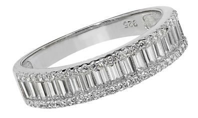 Atemberaubender 925 Sterling Silber Kanalfassung Damen - Ring mit Zirkonia
