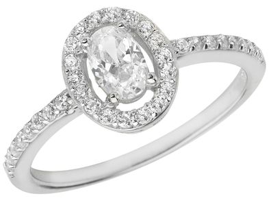 Eleganter 925 Sterling Silber Solitär Verlobung Damen - Ring mit Zirkonia