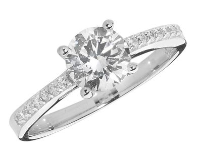 Klassischer 925 Sterling Silber Solitär Verlobung Damen - Ring mit Zirkonia