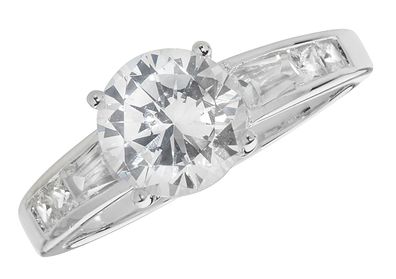 Atemberaubender 925 Sterling Silber Solitär Verlobung Damen - Ring mit Zirkonia