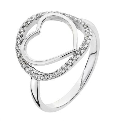925 Sterling Silber Herz Damen - Ring mit Zirkonia