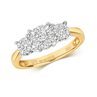 9 Karat (375) Gold Trilogie Diamant Ring Brillant-Schliff 0.41 Karat G - I1 I2