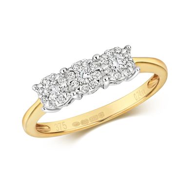 9 Karat (375) Gold Trilogie Diamant Ring Brillant-Schliff 0.24 Karat G - I1 I2