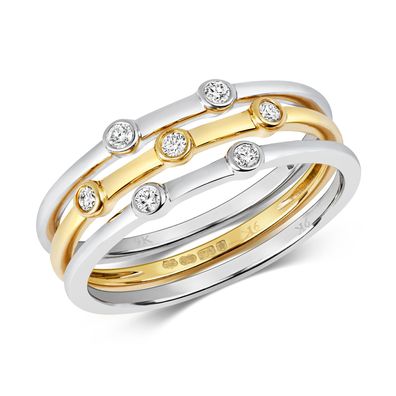 Stylischer 9 ct/ Karat Weißgold/ Gelb Gold Damen - Diamant Stapelbare ring