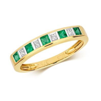 9 Karat (375) Gold Halb Eternity Diamantring Brillant-Schliff H - PK mit Smaragd