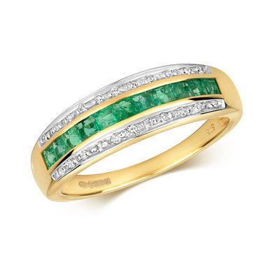 9 Karat (375) Gold Diamant Ring Brillant-Schliff 0.09 Karat H - PK mit Smaragd
