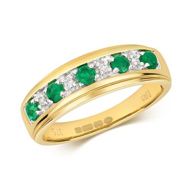 9 Karat (375) Gold Halb Eternity Diamant Ring Brillant-Schliff H - PK1 mit Smaragd