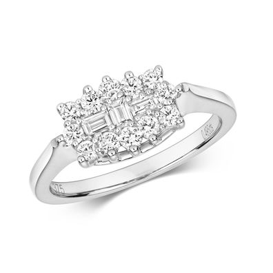 9 Karat (375) Weißgold Damen - Diamant Ring Brillant-Schliff 0.50 Karat G - I1 I2