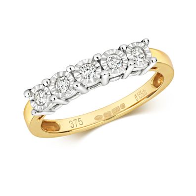 9 Karat (375) Gold 5 Steine Damen - Diamant Ring Brillant-Schliff 0.15 Karat H - PK1