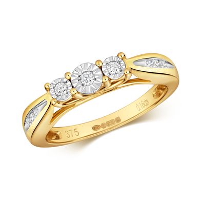 9 Karat (375) Gold Trilogie Damen - Diamant Ring Brillant-Schliff 0.15 Karat H - PK1