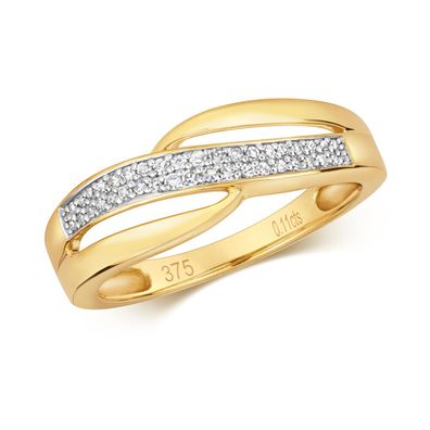9 Karat (375) Gold Damen - Diamant Kreuz über Ring / Ring gekreuzt